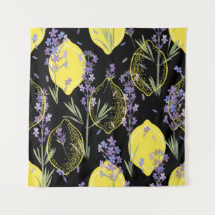 Floral Lavendel Citroenen Illustratie Wandkleed