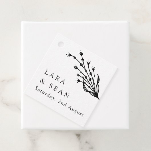 Floral Lavendel Modern Minimalist Zwart-wit Bedankjes Labels (In situ)