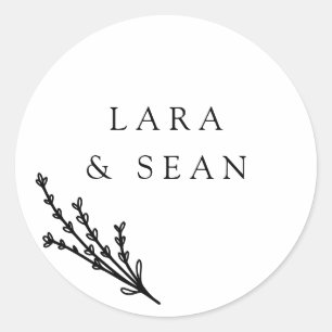 Floral Lavendel Modern Minimalist Zwart-wit Ronde Sticker