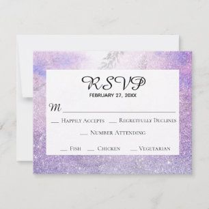 *~* Floral Lavender Blue Glitter Elegant Wedding RSVP Kaartje