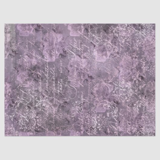 Floral Lavender en Grey Cursive Decoupage Tissuepapier (Voorkant)