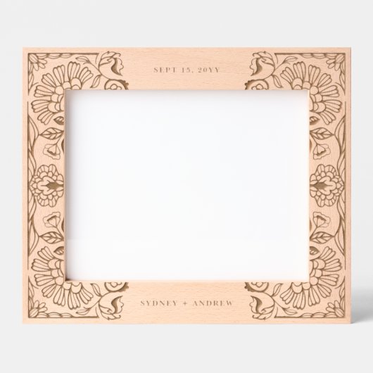 Floral Leaf Pattern Couples Naam Wedding Keepsake Gegraveerde Lijstjes (Voorkant)