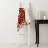 Floral Leaf Red Sinaasappel Green Cream Throw Blan (In situ)