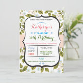 Floral Leaves 50th 40th Verjaardagsfeest Uitnodige Kaart (Staand voorkant)