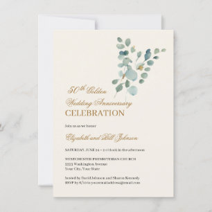 Floral Leaves Gold 50th Wedding Jubileum Kaart