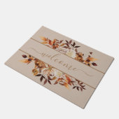 Floral Leaves Welcome Waterverf Terracotta Herfst Deurmat (Schuin)