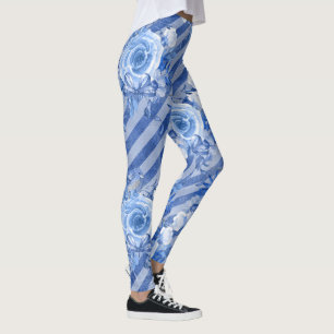 Floral Legging voor Women Blue Flower Print Patter
