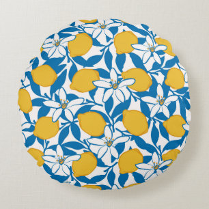 Floral Lemon Sketch Hand getekend - Ronde Kussen