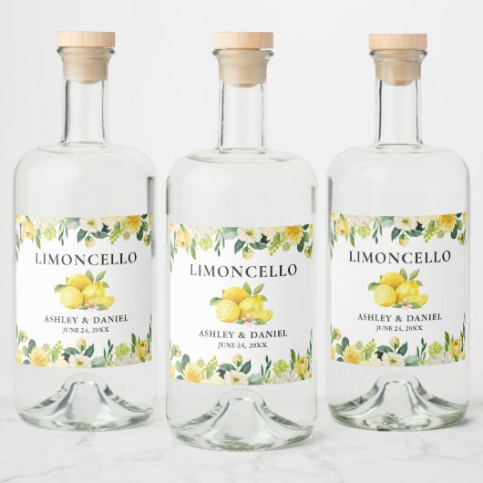 Floral Lemons Limoncello Mariage Étiquette bouteil (Bouteilles)