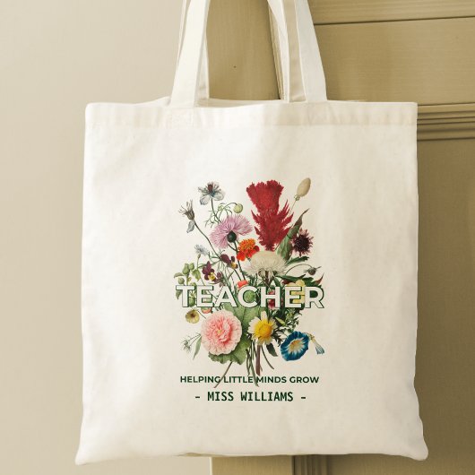 Floral leraar waardering tote bag