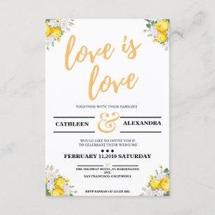 Floral Lesbian Wedding Invitation Portrait Kaart