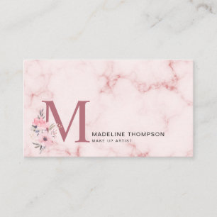 Floral Letter Blush Pink Monogram Marble make up Visitekaartje