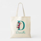 Floral Letter D Script Monogram Blauwgroen Roze Tote Bag (Achterkant)