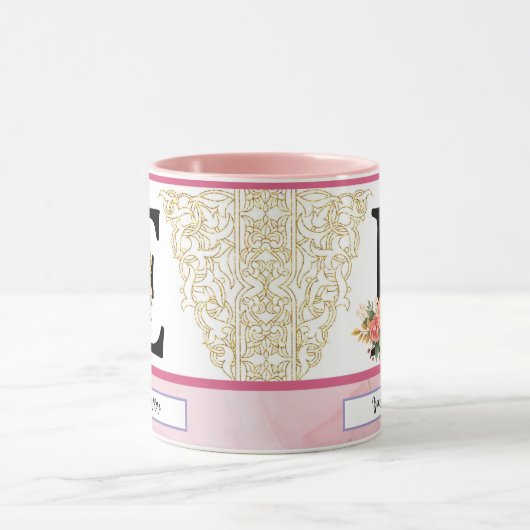 Floral Letter E Mug – Personalized Initial Cup wit (Centre)