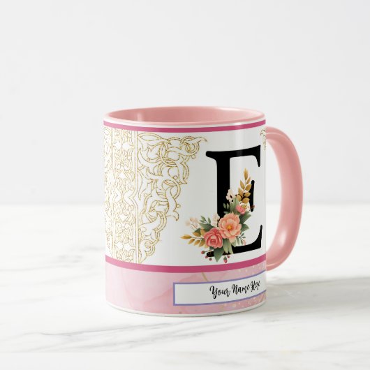 Floral Letter E Mug – Personalized Initial Cup wit (Devant droit)