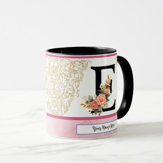 Floral Letter E Mug – Personalized Initial Cup wit (Devant droit)