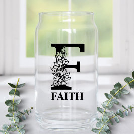 Floral Letter F Monogram and Personalized Name Blikvorm Glas