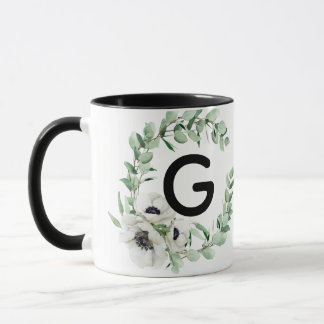 Floral Letter G Initial Coffee Mug Mok