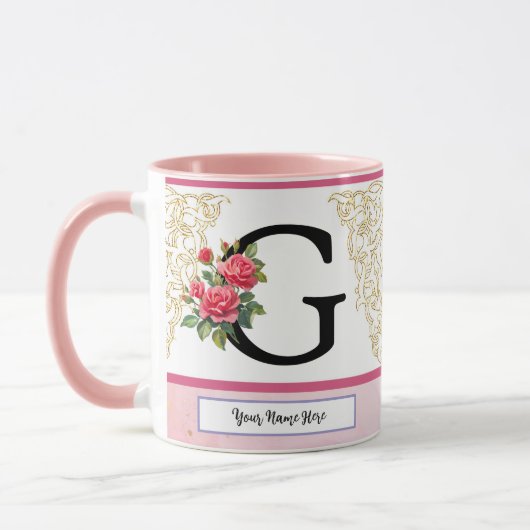 Floral Letter G Mug – Custom Name Monogram Cup Mok (Links)