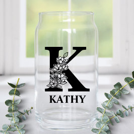 Floral Letter K Monogram and Personalized Name Blikvorm Glas