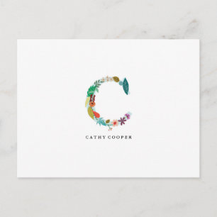 Floral Letter Monogram Initiaal - C - Flat Card Briefkaart