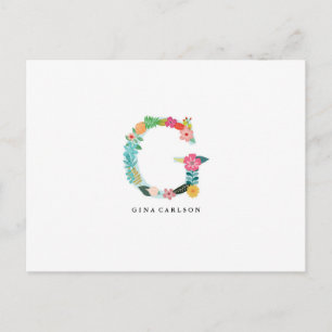 Floral Letter Monogram Initiaal - G - Flat Card Briefkaart