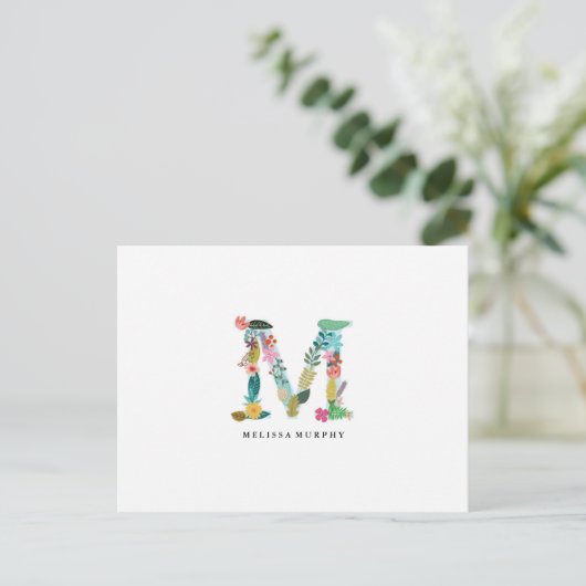 Floral Letter Monogram Initiaal - M - Flat Card Briefkaart (Staand voorkant)