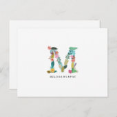 Floral Letter Monogram Initiaal - M - Flat Card Briefkaart (Voorkant / Achterkant)