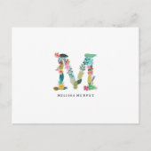Floral Letter Monogram Initiaal - M - Flat Card Briefkaart (Voorkant)