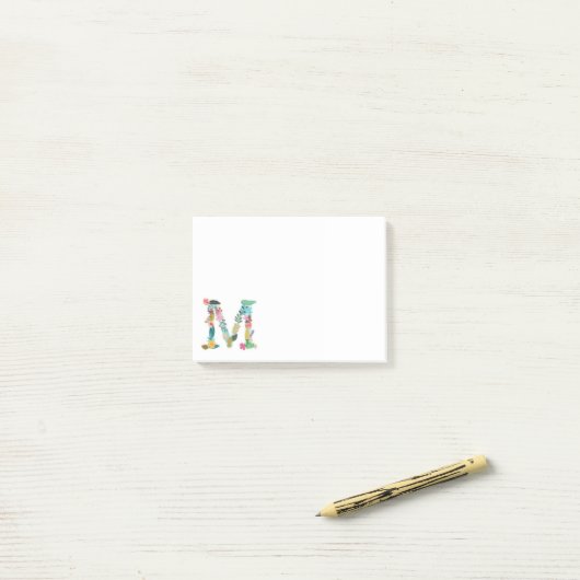 Floral Letter Monogram Initiaal - M - Post-it® Notes (Op bureau)