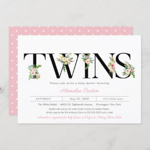 Floral Letters Pastel Pink Twin Girl Baby shower Kaart