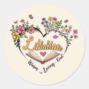 Floral Librarian Heart Ronde Sticker