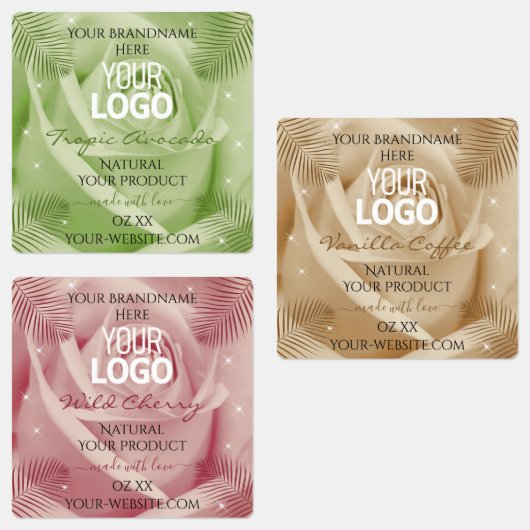 Floral Light Red Brown Green Product Labels Logo (Groep)