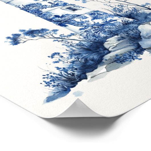Floral Lighthouse – Coastal Blue op Beige Wall Art Poster (Hoek)