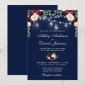 Floral Lights Wedding Blue Burgundy Waterverf Kaart (Voorkant / Achterkant)