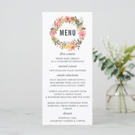 Floral Lijst Bruiloft Menu Kaart (Staand voorkant)
