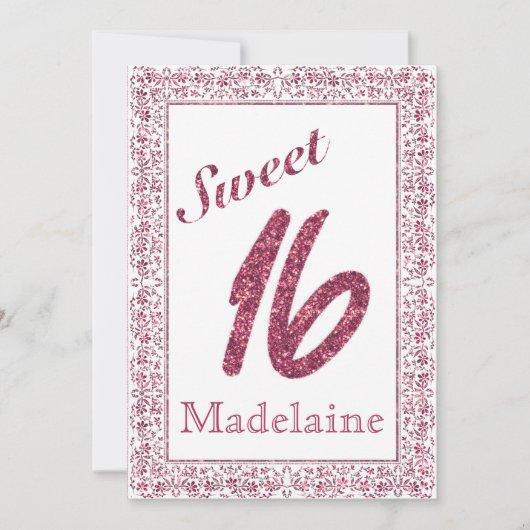 Floral Lijst Faux Roze Glitter Sweet 16 (Voorkant)