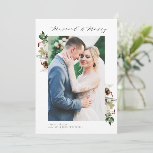 floral lijst foto's bruiloft aankondiging (Staand voorkant)