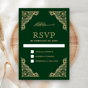 Floral Lijst Green en Gold Islamic Muslim Weduwen RSVP Kaartje