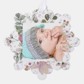 floral lijst nieuwe baby Merry Christmas Ornament Kaart (Voorkant)