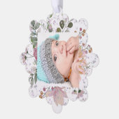 floral lijst nieuwe baby Merry Christmas Ornament Kaart (Links)