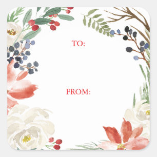 Floral Lijst Poinsettia Gift Label Sticker