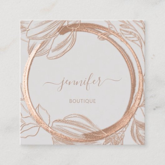 Floral Lijst QR Code Logo Gray Roos Royal Vierkante Visitekaartje (Voorkant)