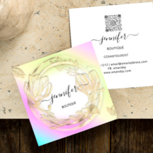 Floral Lijst QRCode Logo Gold Ombre Pink Vierkante Visitekaartje