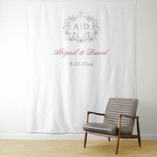 Floral Lijst Religieuze bruiloft Monogrammen Achte Wandkleed