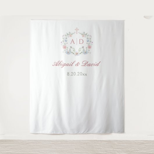 Floral Lijst Religieuze bruiloft Monogrammen Achte Wandkleed (Voorkant)