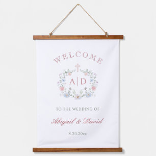 Floral Lijst Religieuze bruiloft Monograms Welkom Hangend Wandkleed
