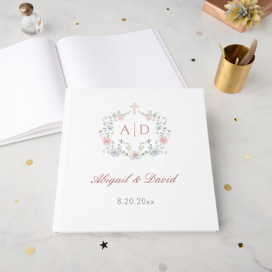 Floral Lijst Religious Wedding Monograms Gastenboek (Voorkant open)