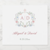 Floral Lijst Religious Wedding Monograms Sparkling Wijnetiket (Enkel label)