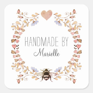 Floral Lijst roze handgemaakte persoonlijke Vierkante Sticker